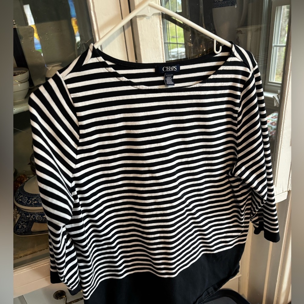 Chaps Classic Black and White Striped Tee